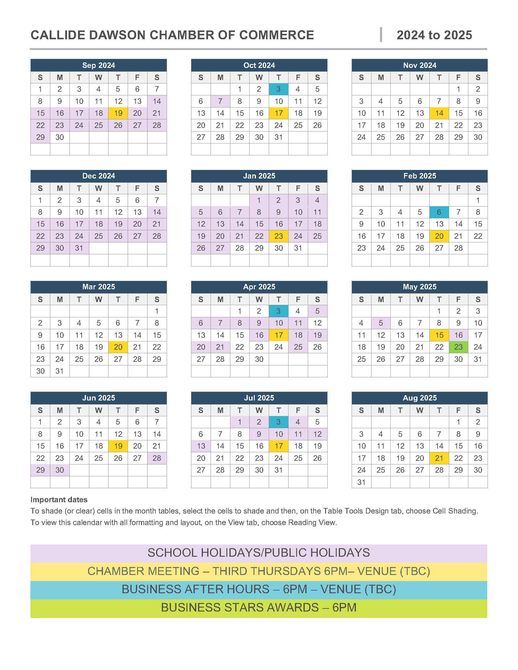 CD Chamber of Commerce Meeting Schedule 2024/25